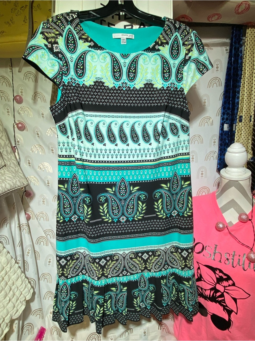 Studio One Teal and Black Patterned Top